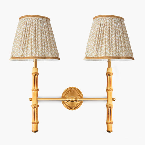 Bamboo Rechargeable Double Wall Light with Putty Lotus Shades (18cm)