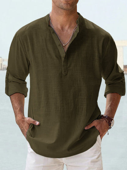 Men's Loose Fit Long Sleeve Sports Shirt – Stand Collar, 12 Colors, S–3XL