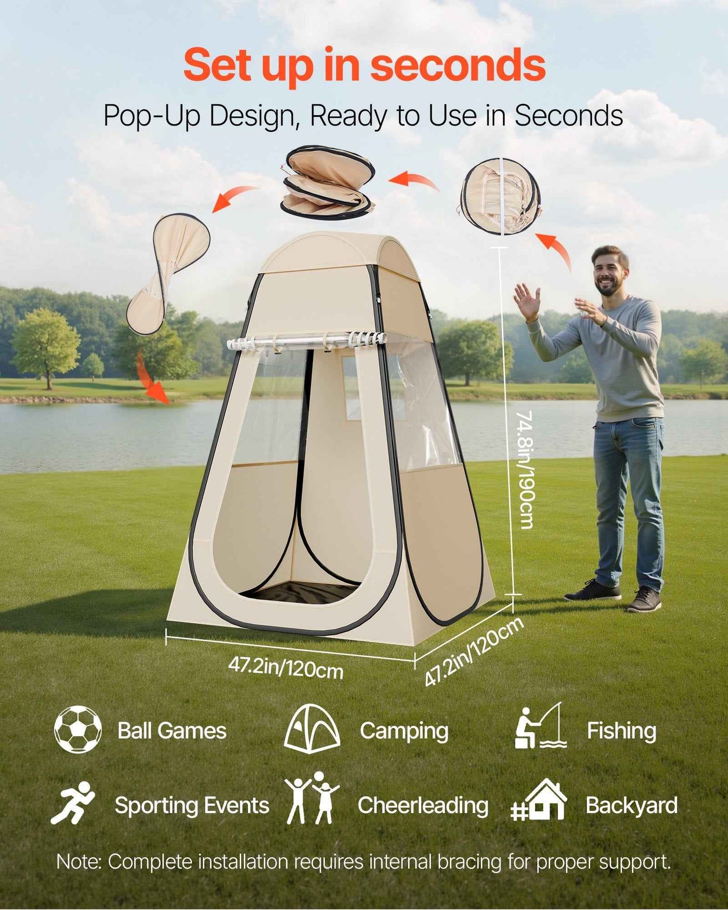 Clear Bubble Pod Tent | 47x47" Pop-Up Igloo Shelter for Camping, Fishing & Events