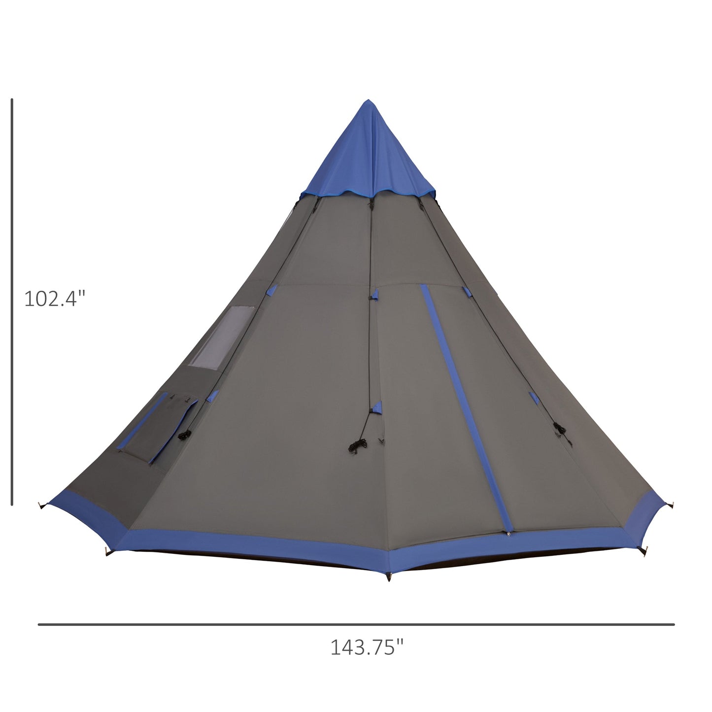 6–7 Person Teepee Camping Tent – 12ft Waterproof 3-Season Tent with 8 Mesh Windows