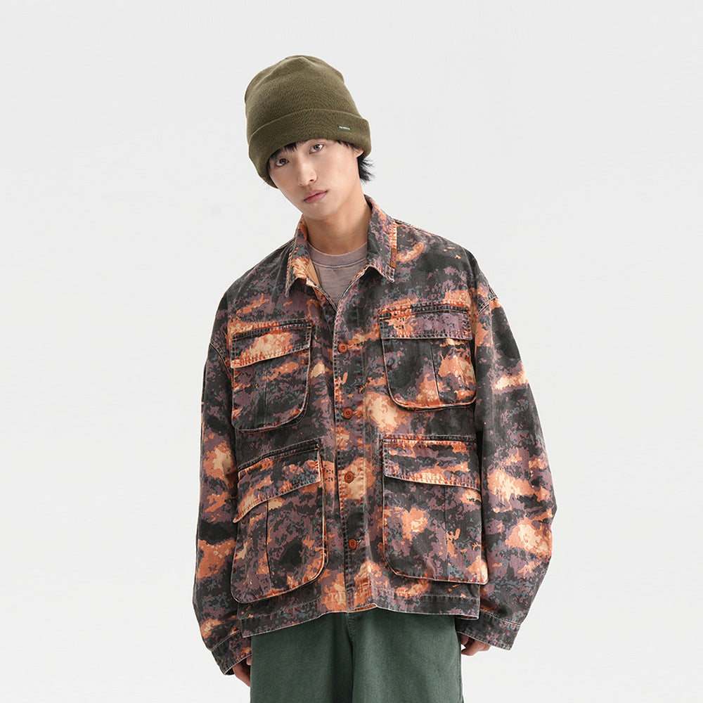 Men's Tie-Dye Camouflage Workwear Jacket – Street Style Outerwear