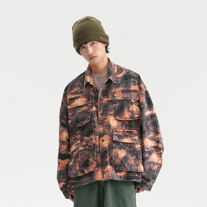Men's Tie-Dye Camouflage Workwear Jacket – Street Style Outerwear