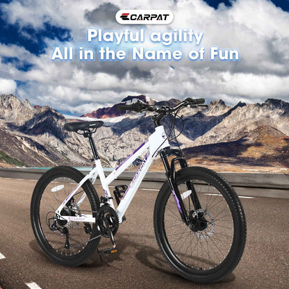 24" Girls & Women's Mountain Bike | Shimano 21-Speed, Dual Disc Brakes & 100mm Suspension