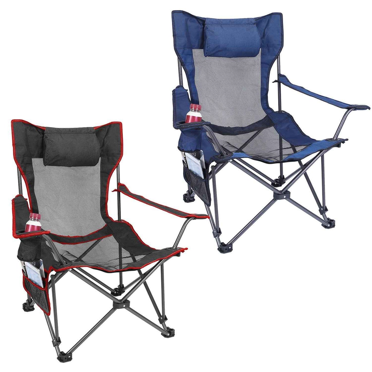 Reclining Foldable Camping Chair – 330 lb Heavy-Duty Steel with Cup Holder, Side Pocket & Carry Bag