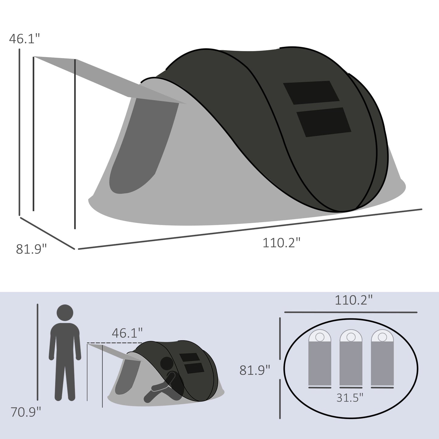 2–3 Person Pop-Up Tent with Porch – 3000mm Waterproof, Mesh Windows, Welded Floor & Carry Bag