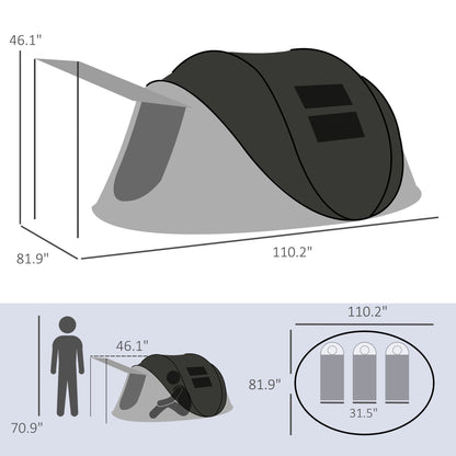 2–3 Person Pop-Up Tent with Porch – 3000mm Waterproof, Mesh Windows, Welded Floor & Carry Bag