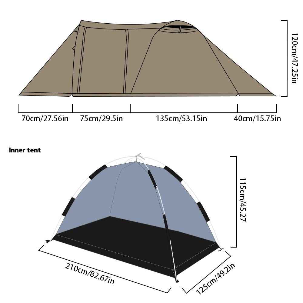 2-Person Camping Tunnel Tent with Extendable Dome – 4-Season, Double Layer