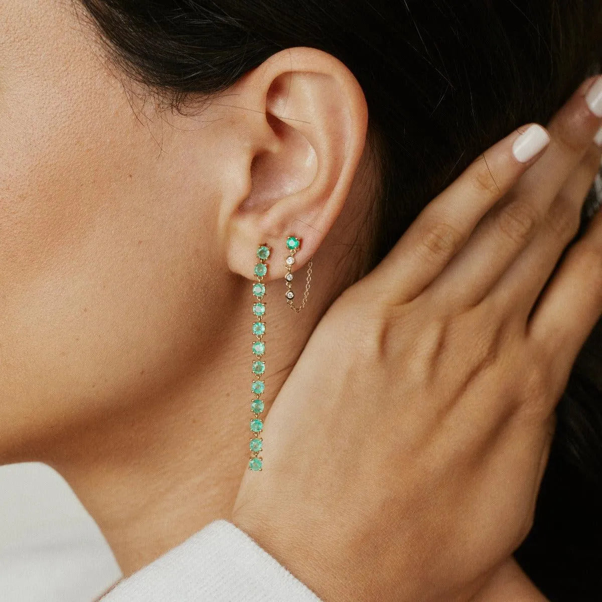 Gemstone Stud with Diamond Chain