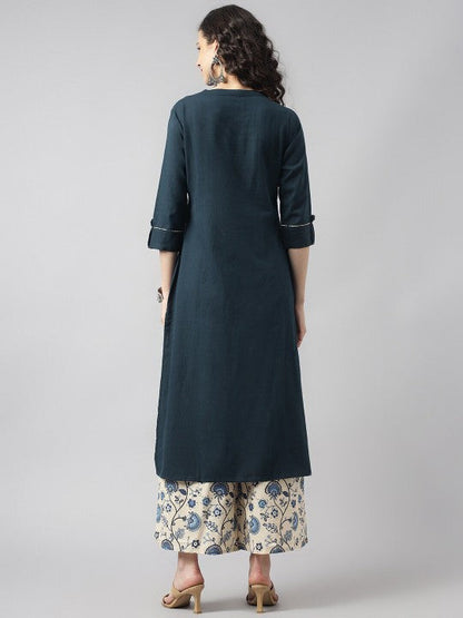 Band Collar Straight Kurta with Palazzos