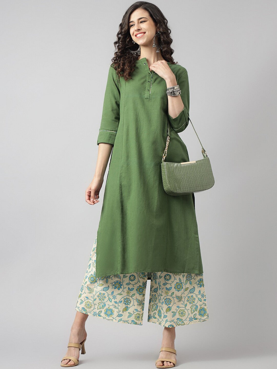 Band Collar A-Line Kurta with Palazzos