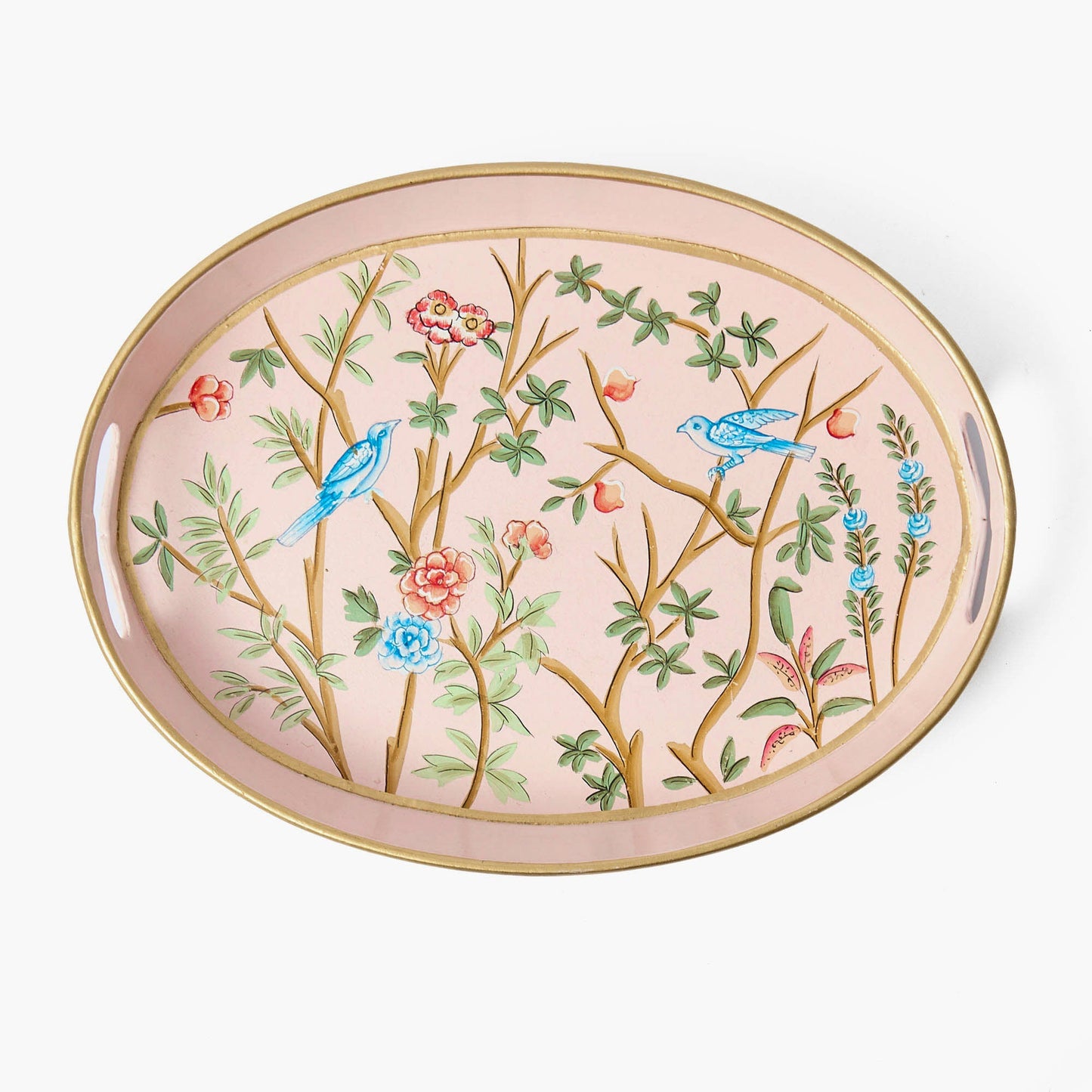 Pink Small Oval Chinoiserie Tole Tray