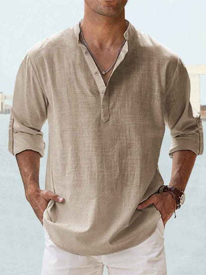 Men's Loose Fit Long Sleeve Sports Shirt – Stand Collar, 12 Colors, S–3XL