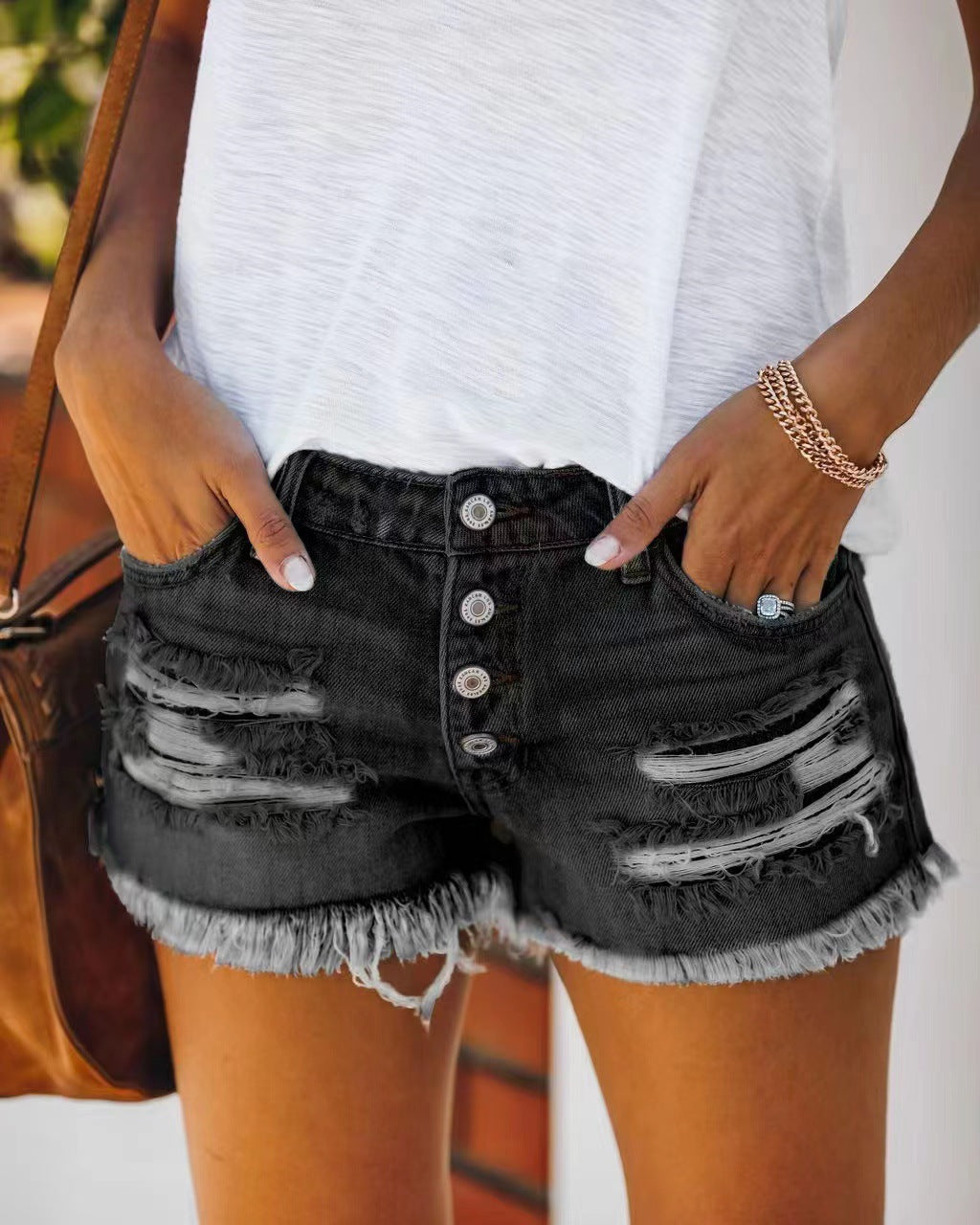 Women's Fringe Denim Shorts – Available in 7 Colors