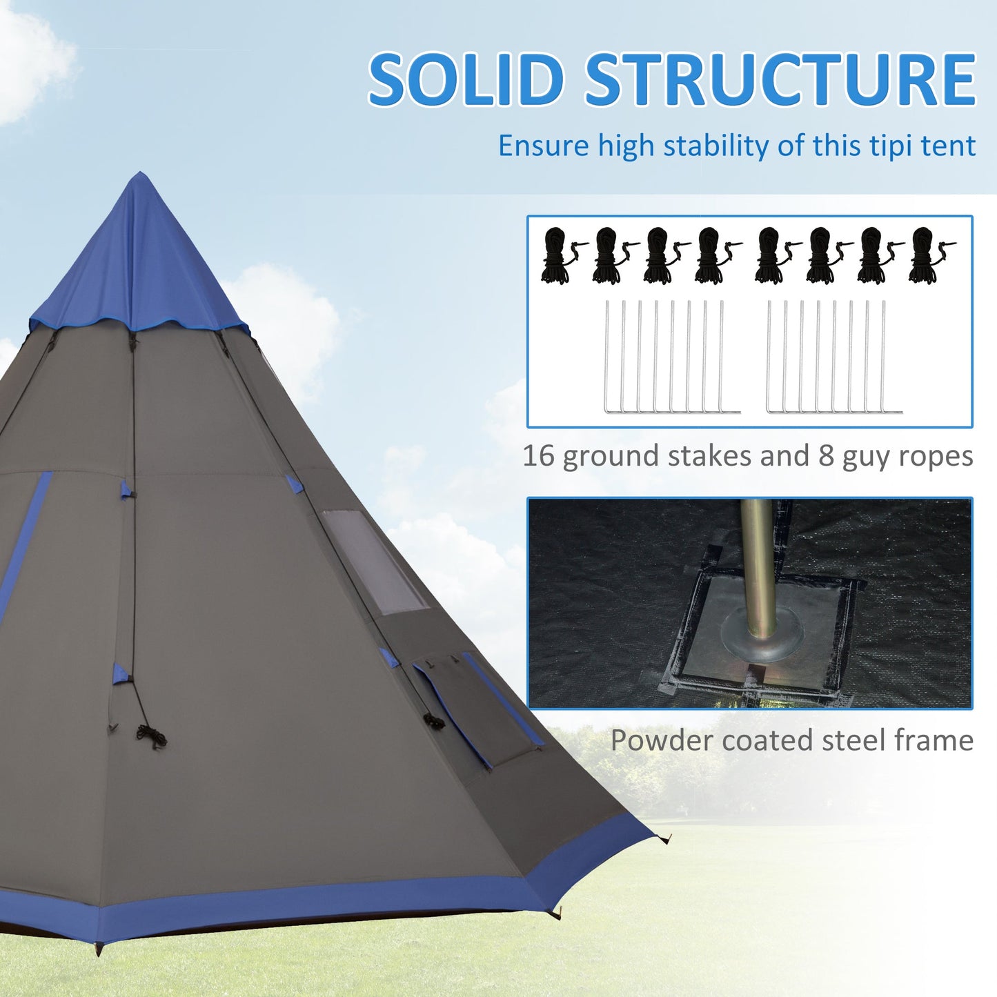 6–7 Person Teepee Camping Tent – 12ft Waterproof 3-Season Tent with 8 Mesh Windows
