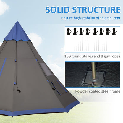 6–7 Person Teepee Camping Tent – 12ft Waterproof 3-Season Tent with 8 Mesh Windows