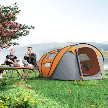 4-Person Pop-Up Camping Tent – Water-Resistant with Groundsheet, 4 Windows & Carry Bag | Orange