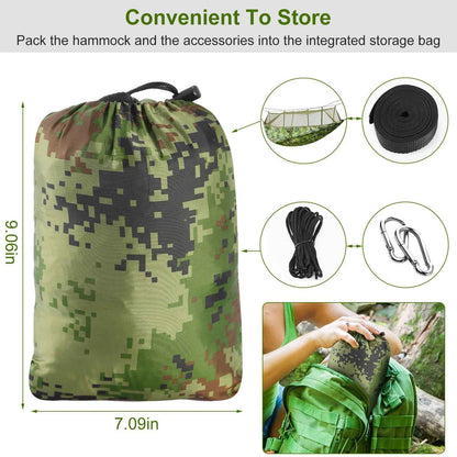 Double Camping Hammock with Mosquito Net – 600 lb Capacity, 210T Parachute Nylon with Straps & Carabiners