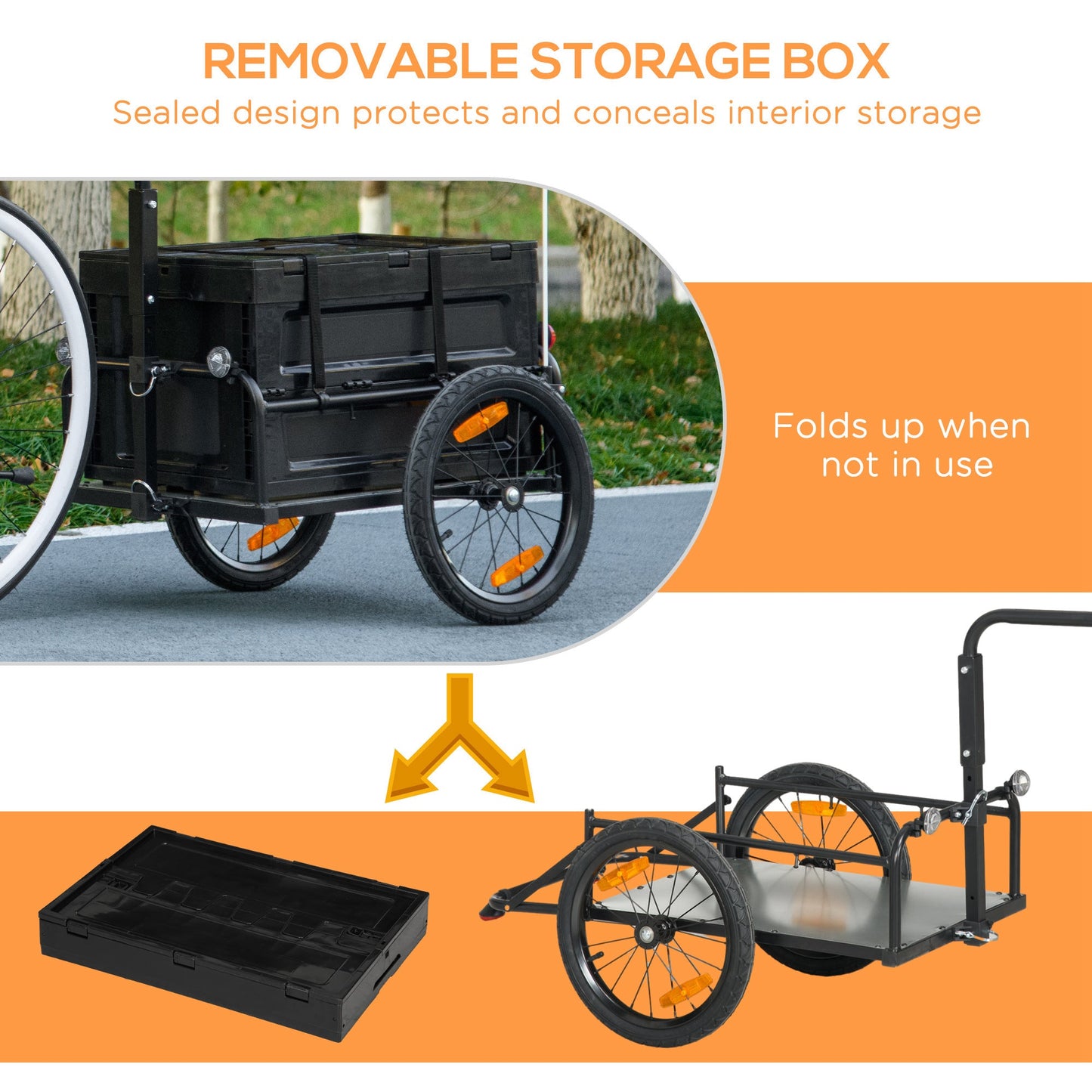 Bike Cargo Trailer with Removable Storage Box | 88 lb Capacity, Foldable with Flag & Reflectors