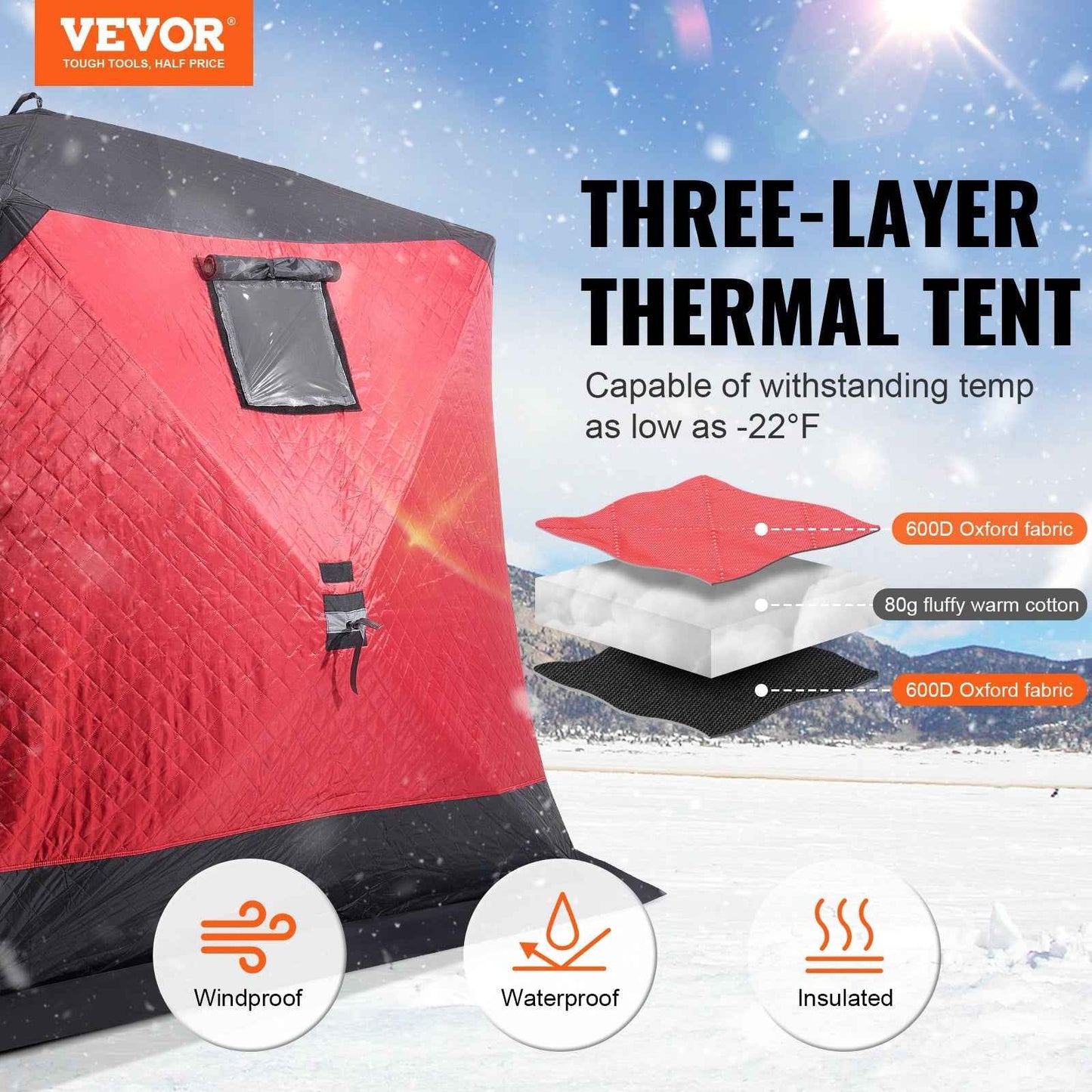 6-8 Person Pop-Up Ice Fishing Shelter | Insulated Weatherproof Shanty Tent