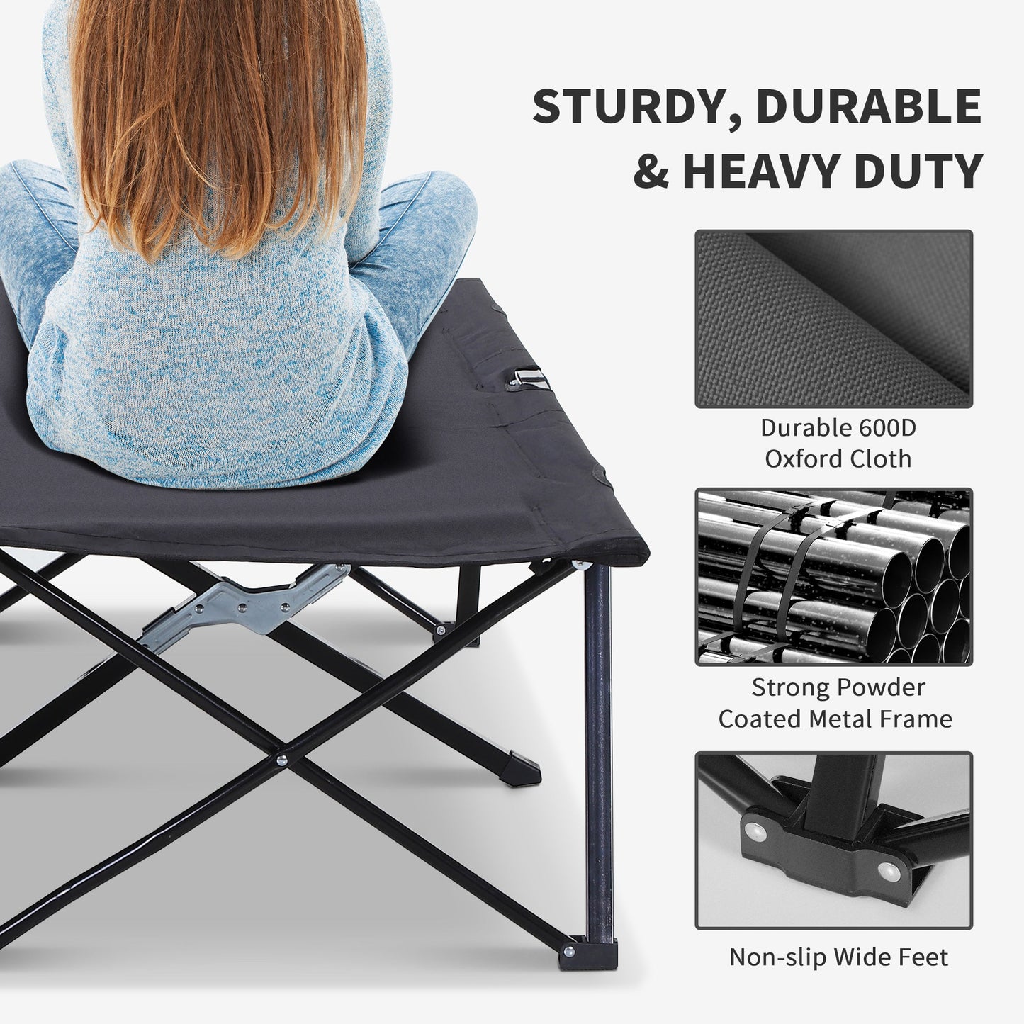 2-Person Folding Camping Cot | 50" Extra Wide Elevated Sleeping Cot, 300 lb Capacity