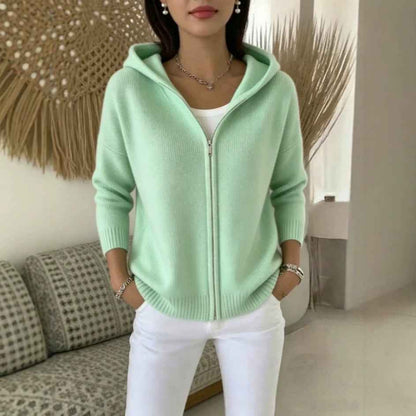 Women's Zip-Up Knitted Hooded Cardigan – Cozy Casual Sweater