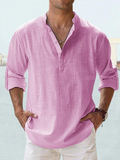 Men's Loose Fit Long Sleeve Sports Shirt – Stand Collar, 12 Colors, S–3XL