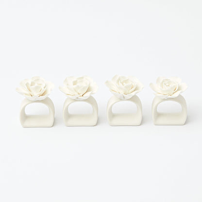 White Fiore Porcelain Napkin Rings (Set of 4)