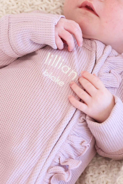Embroidered Bamboo Waffle Zipper Ruffle Footie | Elderberry