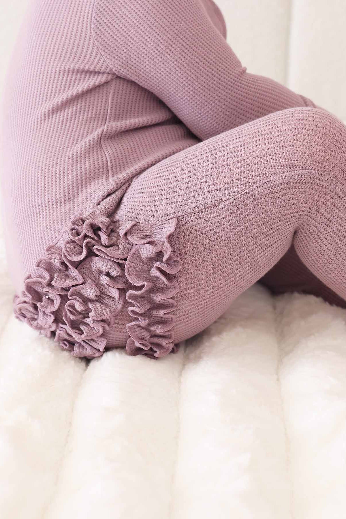Embroidered Bamboo Waffle Zipper Ruffle Footie | Amethyst