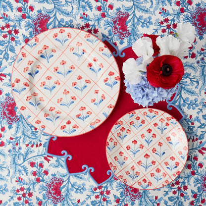 Blue & Red Floral Trellis Starter Plate