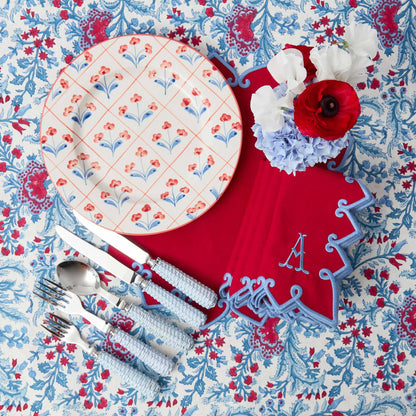 Blue & Red Floral Trellis Dinner & Starter Plates (Set of 8)