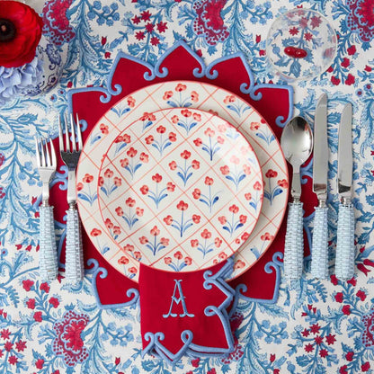 Blue & Red Floral Trellis Dinner & Starter Plates (Set of 8)