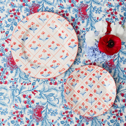 Blue & Red Floral Trellis Dinner & Starter Plates (Set of 8)