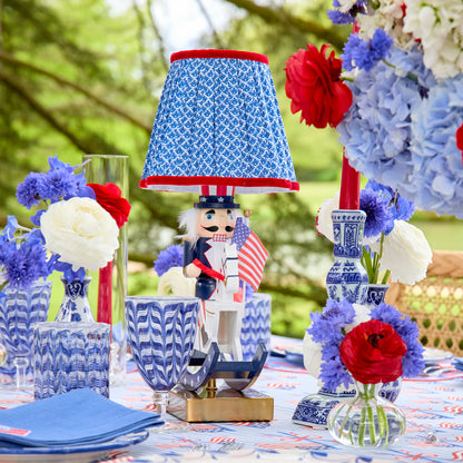 Fourth of July Rechargeable Lamp with Cobalt & Red Lotus Shade (18cm)