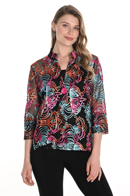 Frank Lyman Black/Multi Abstract Lightweight Mesh Jacket 256278