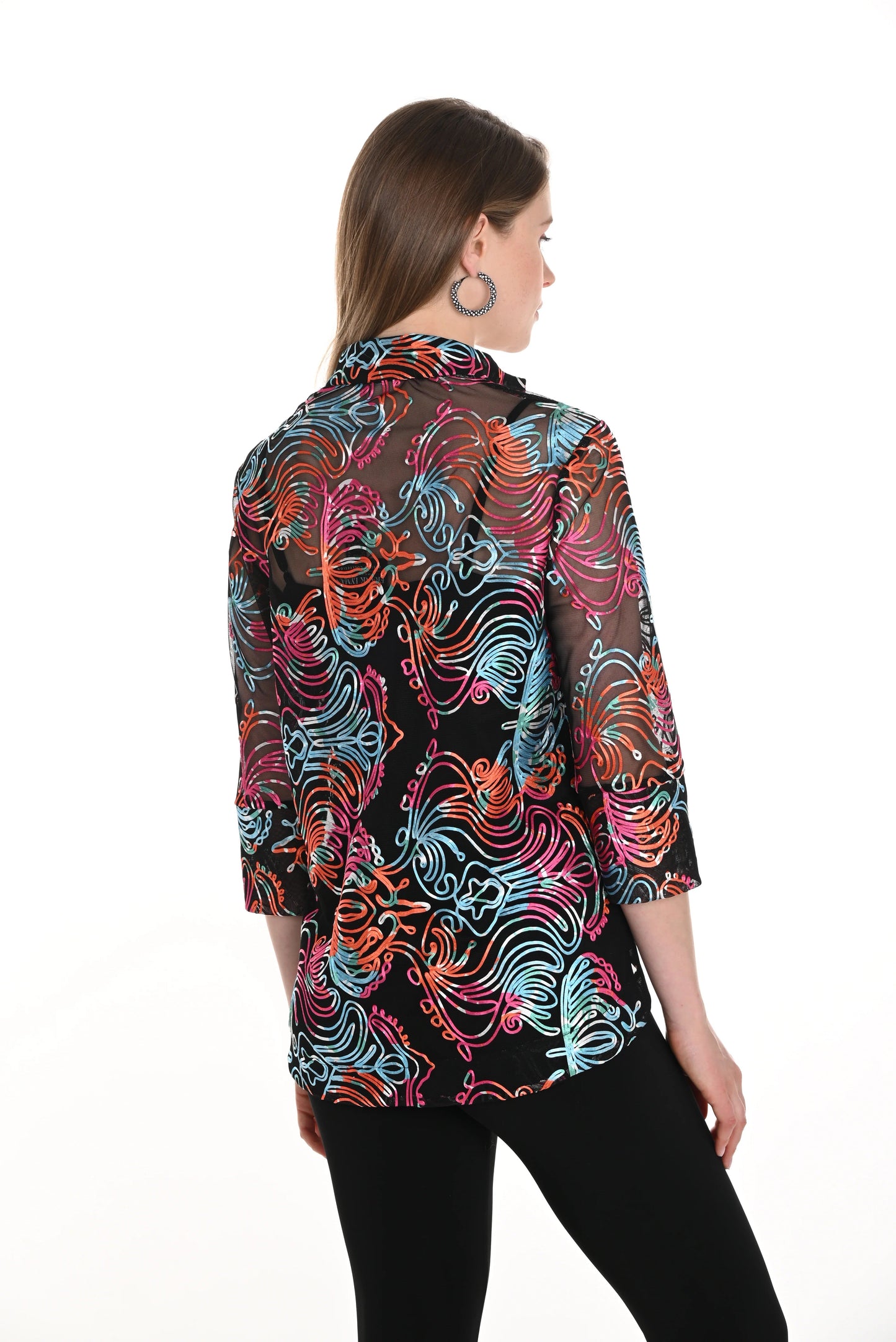 Frank Lyman Black/Multi Abstract Lightweight Mesh Jacket 256278