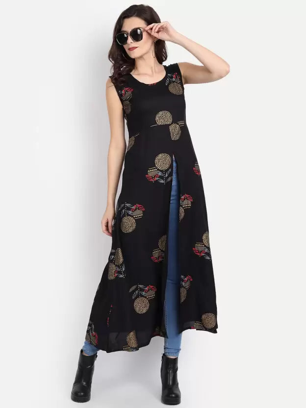 Black Open-front Long Kurta