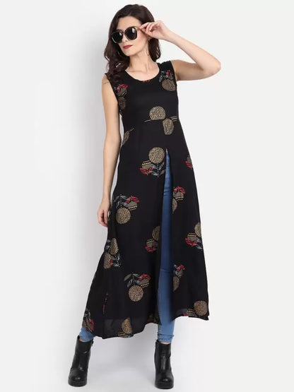 Black Open-front Long Kurta