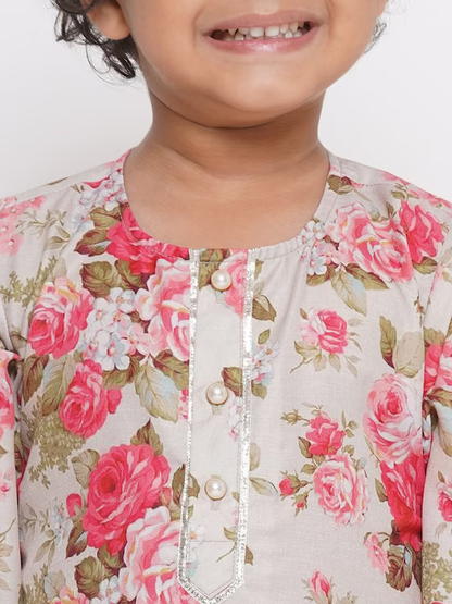 Boys Floral Printed Gotta Patti Pure Silk Kurta With Dhoti Pants