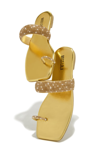 Cabana Beach Embellished Slip On Sandals - Gold