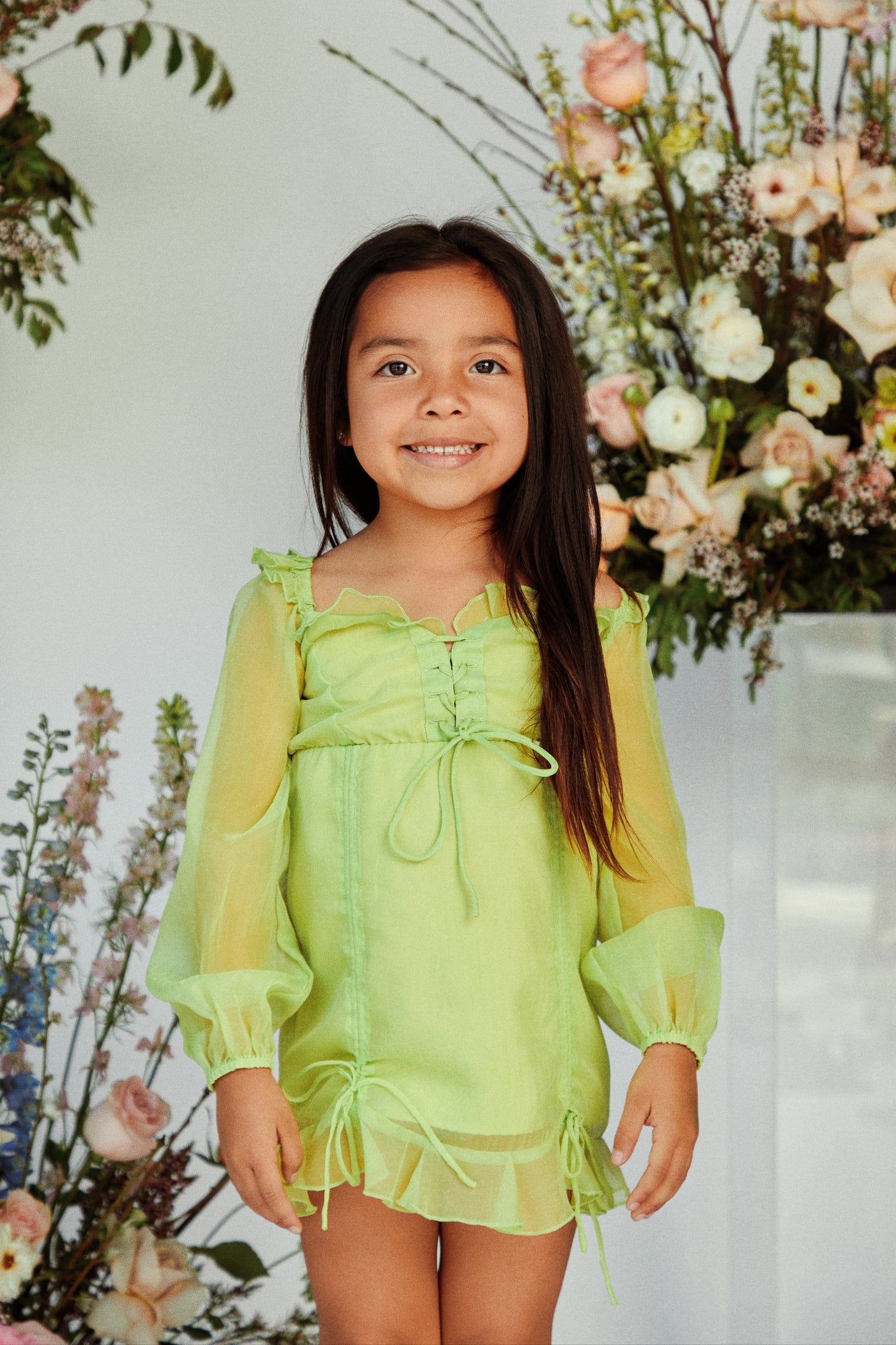 Mini Railey Long Sleeve Dress - Lime