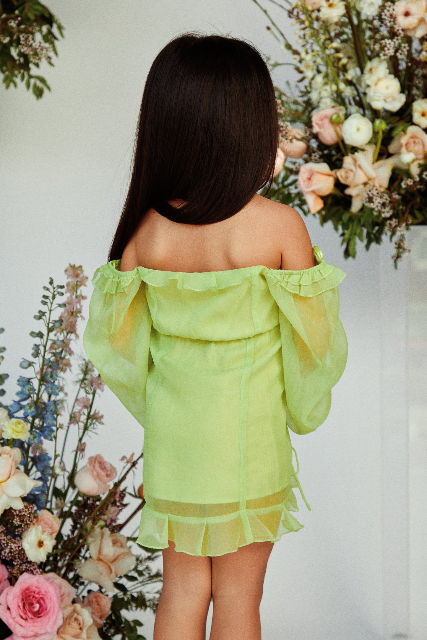 Mini Railey Long Sleeve Dress - Lime