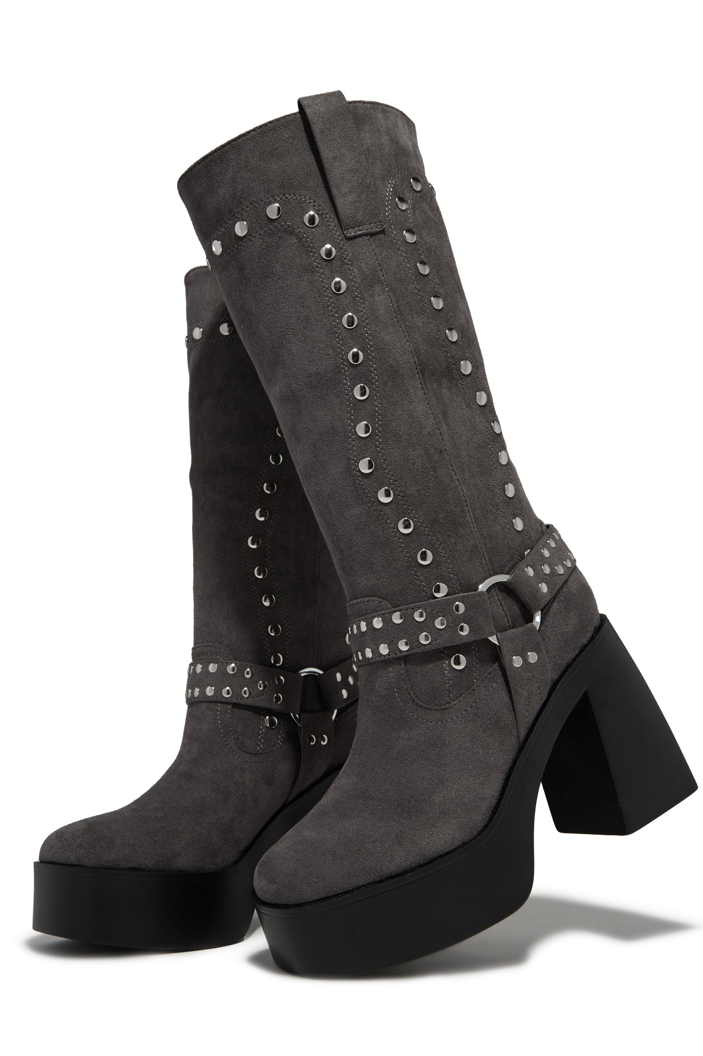 Kamari Block Heel Moto Boots - Grey
