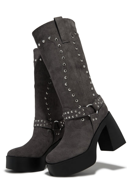 Kamari Block Heel Moto Boots - Grey