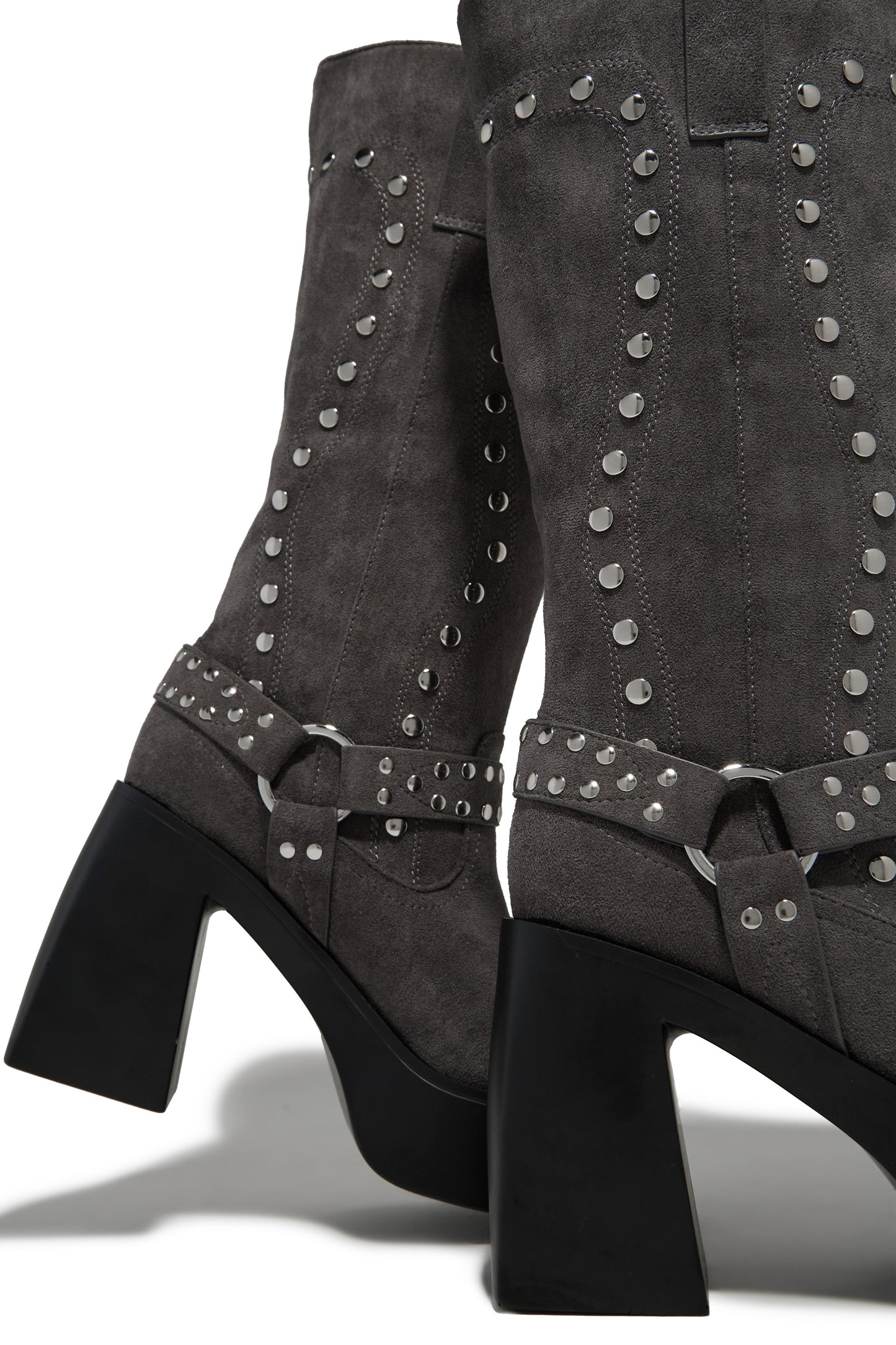 Kamari Block Heel Moto Boots - Grey