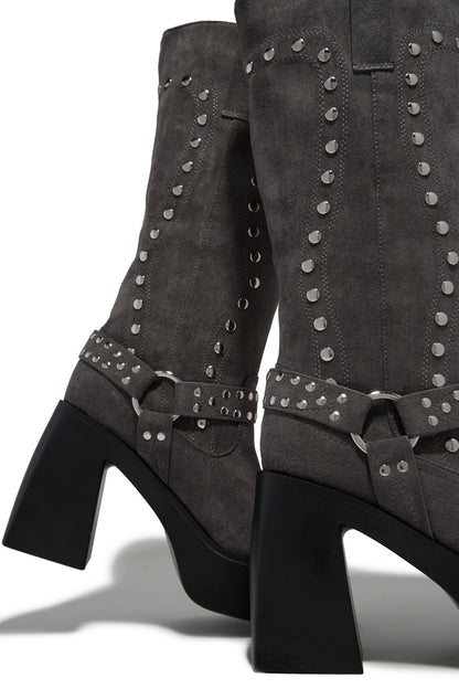Kamari Block Heel Moto Boots - Grey