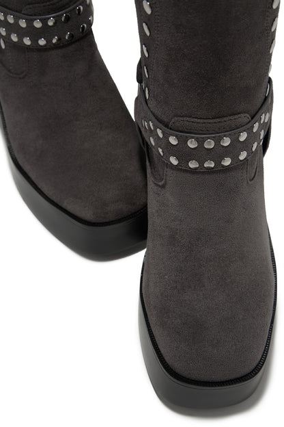 Kamari Block Heel Moto Boots - Grey