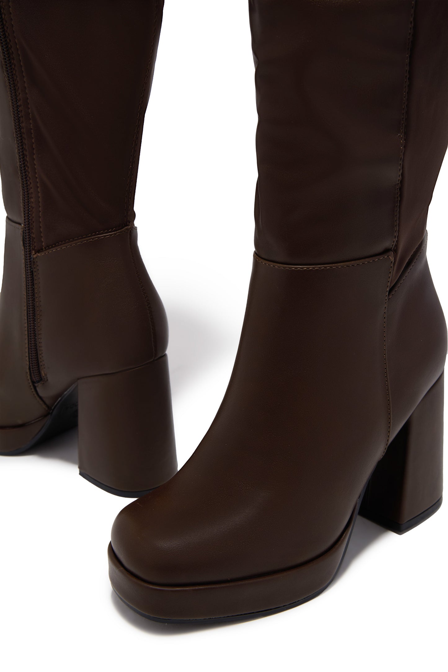 Harley Wide Fit Platform Block Heel Boots - Brown