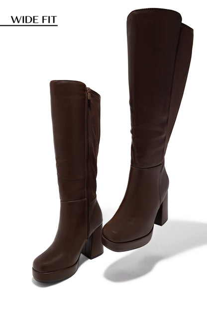 Harley Wide Fit Platform Block Heel Boots - Brown