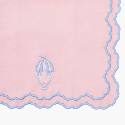 Pink & Blue Sarah Hot Air Balloon Embroidered Napkins (Set of 4)